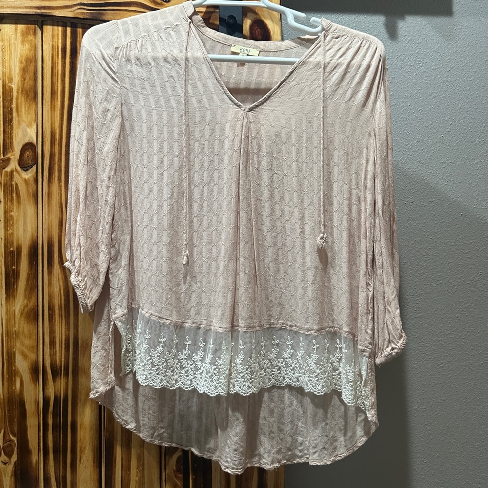 Kori Blush Lace Trim Blouse